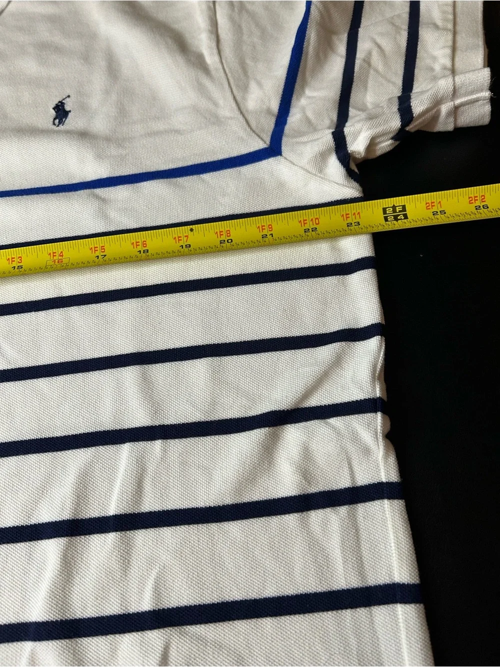 Ralph Lauren White Polo with Navy & Royal Blue Stripes